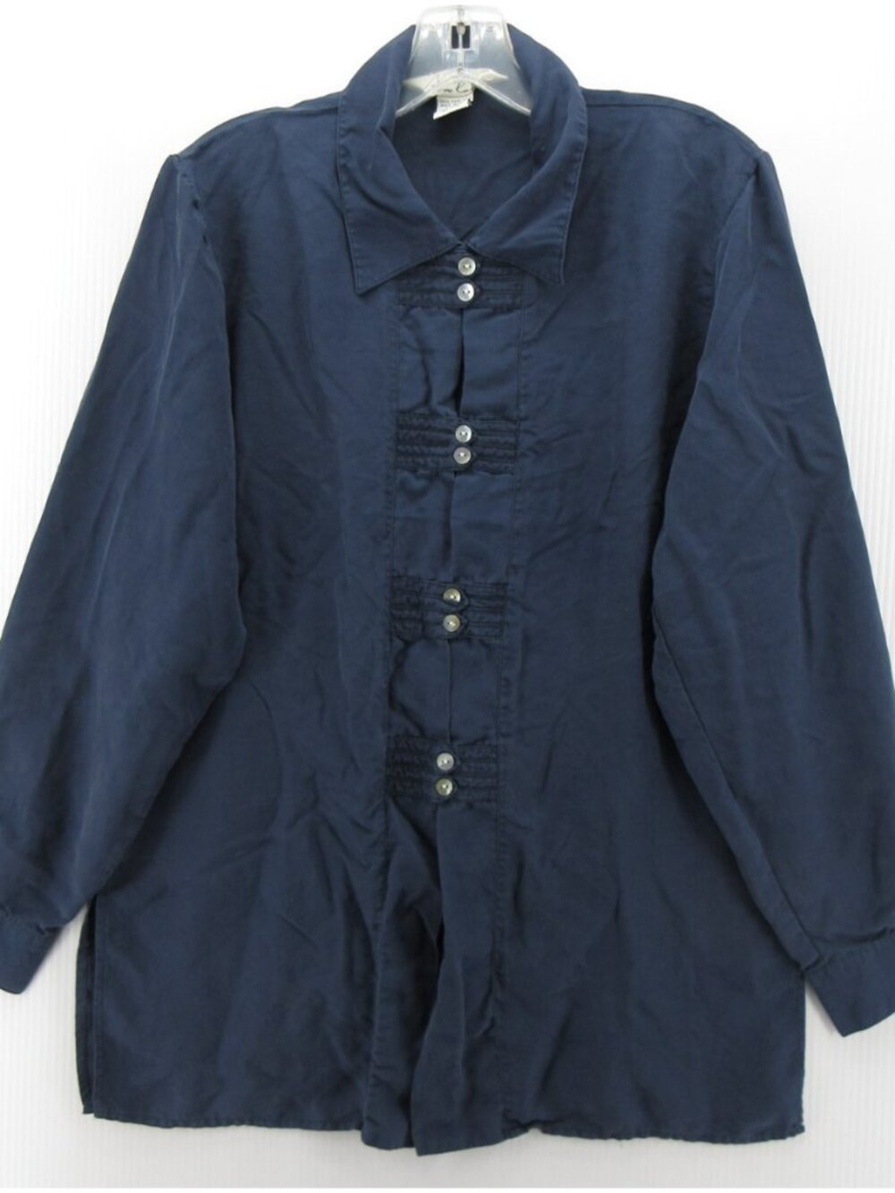VINTAGE Anne Carson Top Medium Navy Pure Silk Blouse Career Office